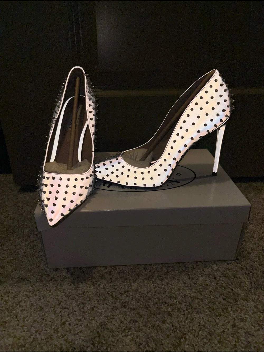 Steve Madden Gray Studded Pointed-Toe Stilettos